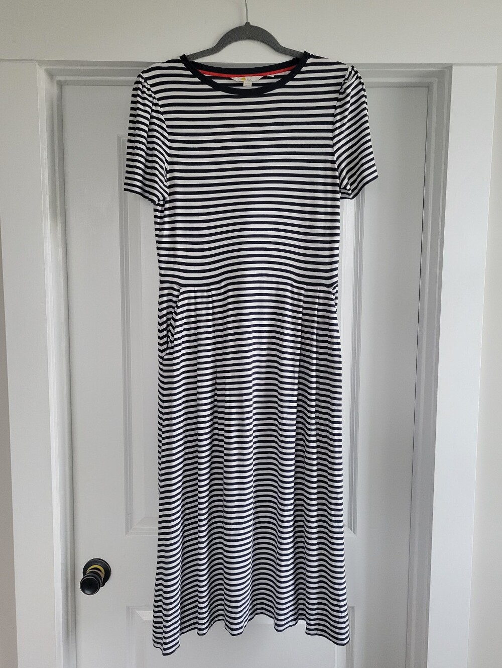Boden Navy & White Striped Short-Sleeve Midi Dress
